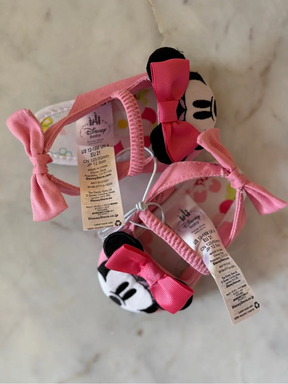 Disney Minnie Mouse Baby Shoes Pink Bow Ears Disney Store Exclusive 12-18M